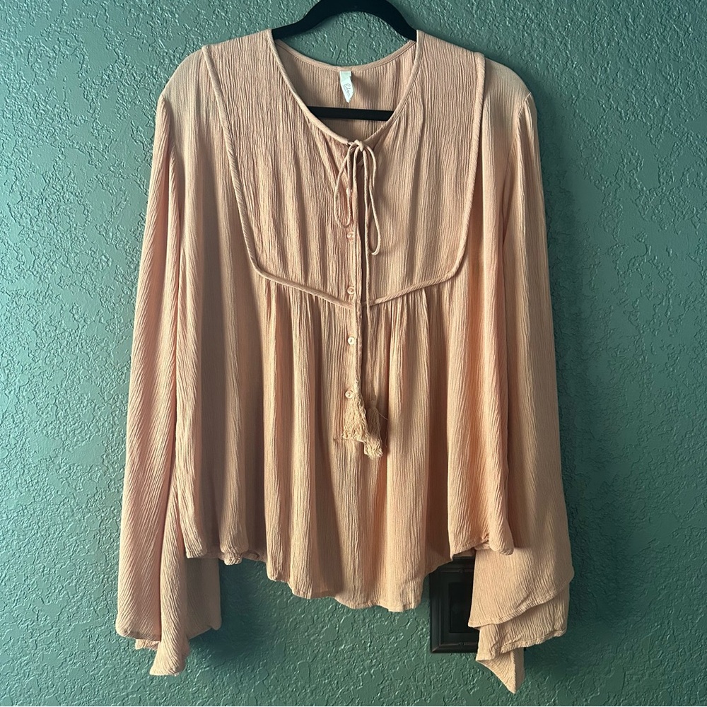 Coral peasant blouse